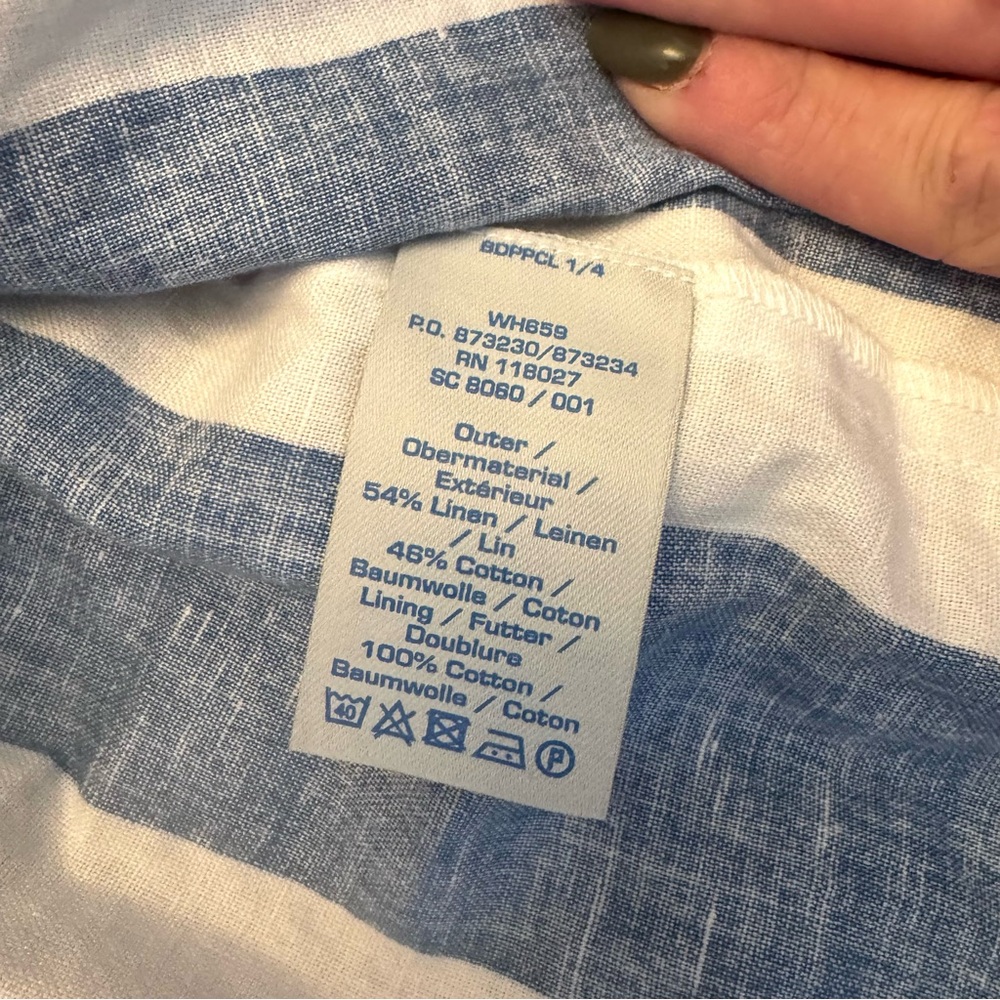 Boden Blue & White Pleated Midi Dress Size 14P | Cotton Linen Blend sleeves - Picture 4 of 7